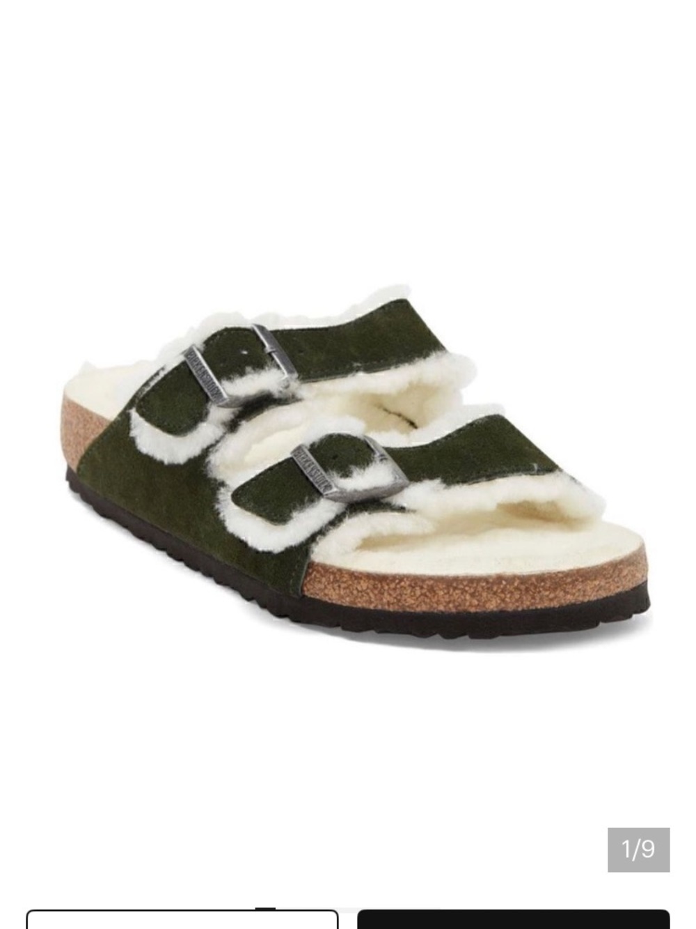 Birkenstock Men’s Arizona Slides in Dark forest Green and Cream shearling NEW